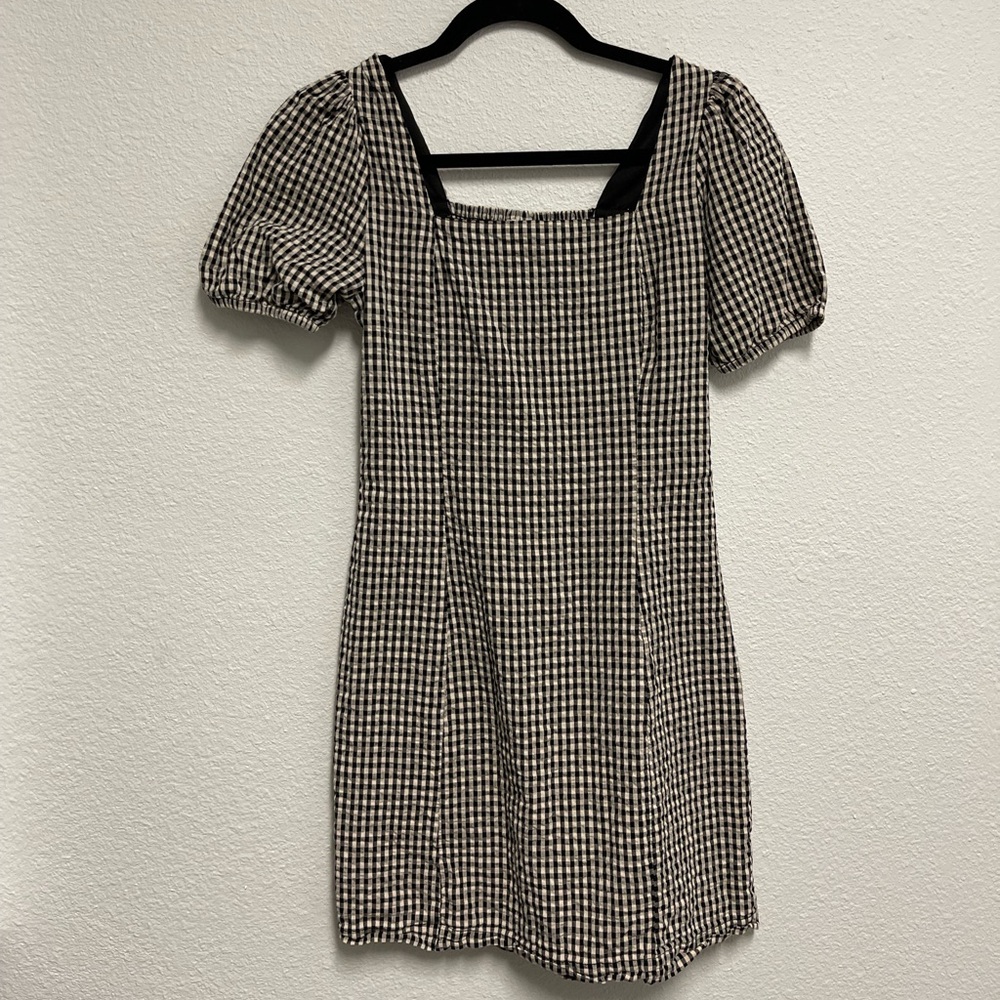 Black and tan checkered dress